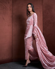 Vala Bisht Velvet Set-Pink