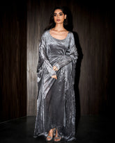 Vala wrap bisht velvet set- Smoked Gray
