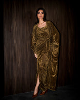 Vala wrap bisht velvet set- Olive