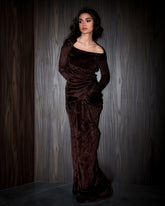 Vala wrap bisht velvet set- Chocolate Brown