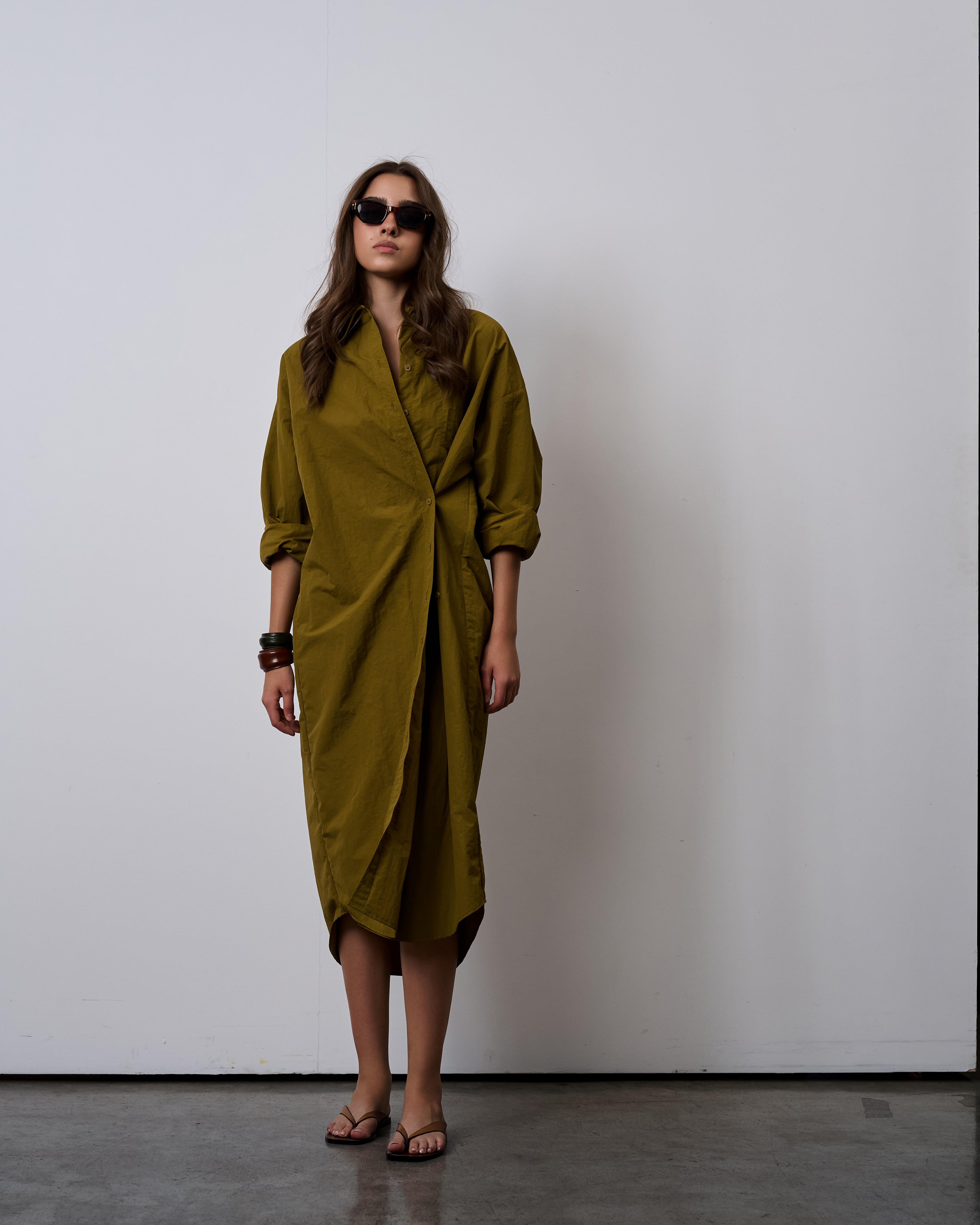Urban Shirt Dress-Olivine Green