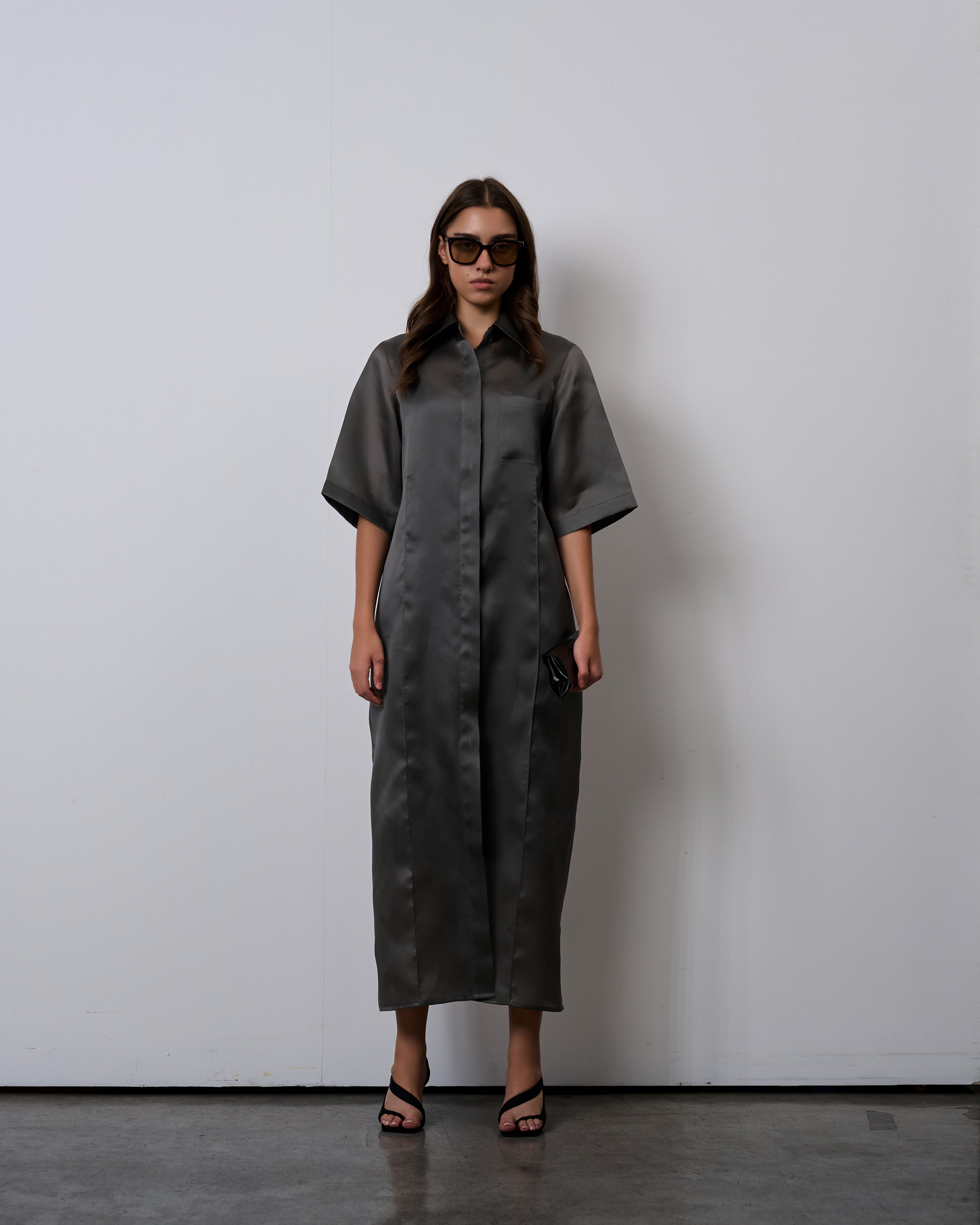 Organza Simple Dress-Smoke Gray