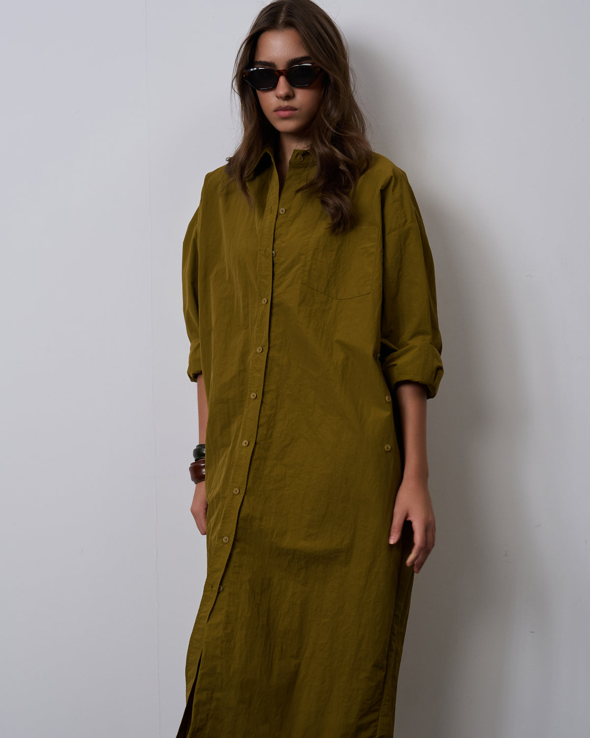 Urban Shirt Dress-Olivine Green
