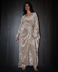 Vala wrap bisht velvet set- Desert Sand