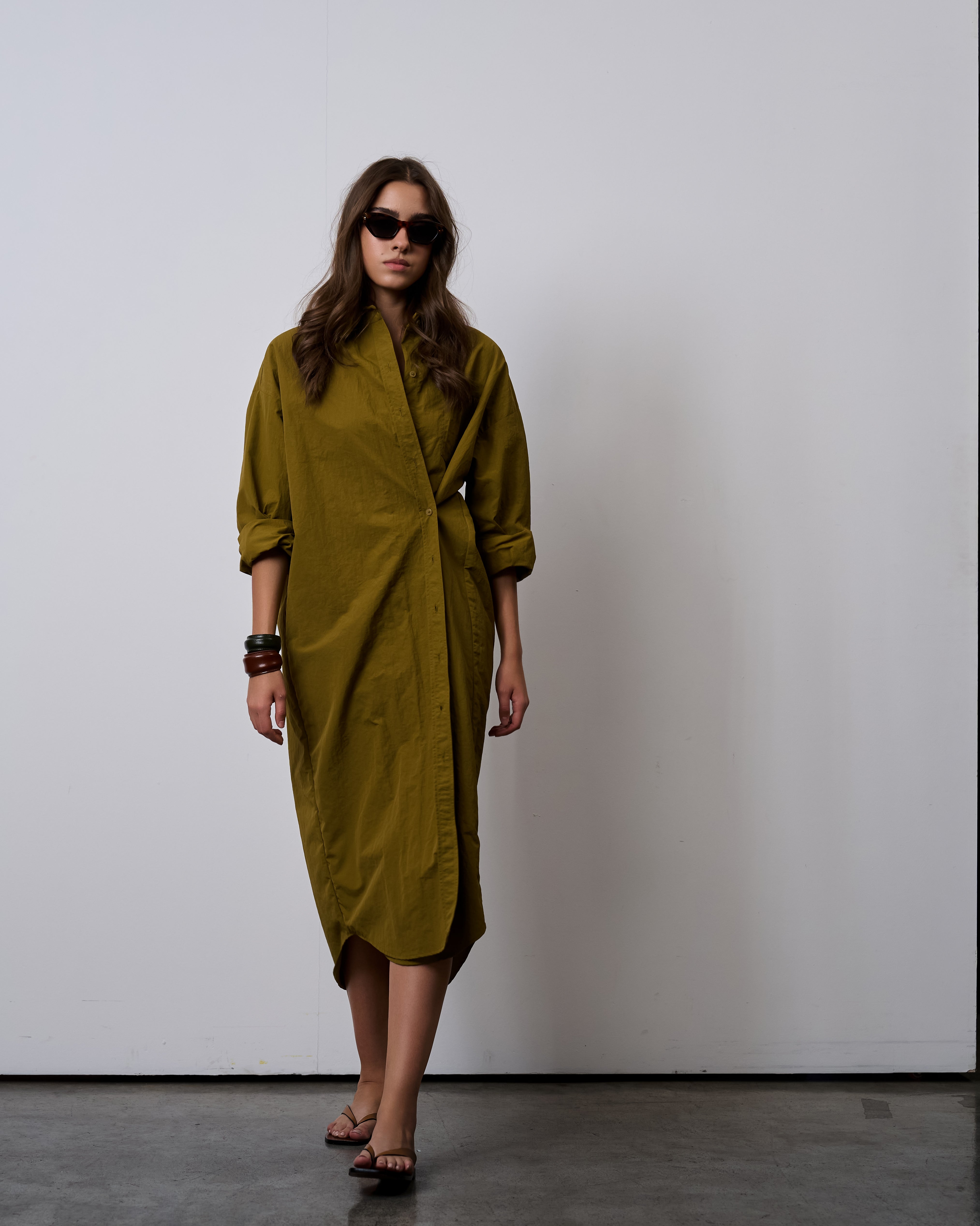 Urban Shirt Dress-Olivine Green