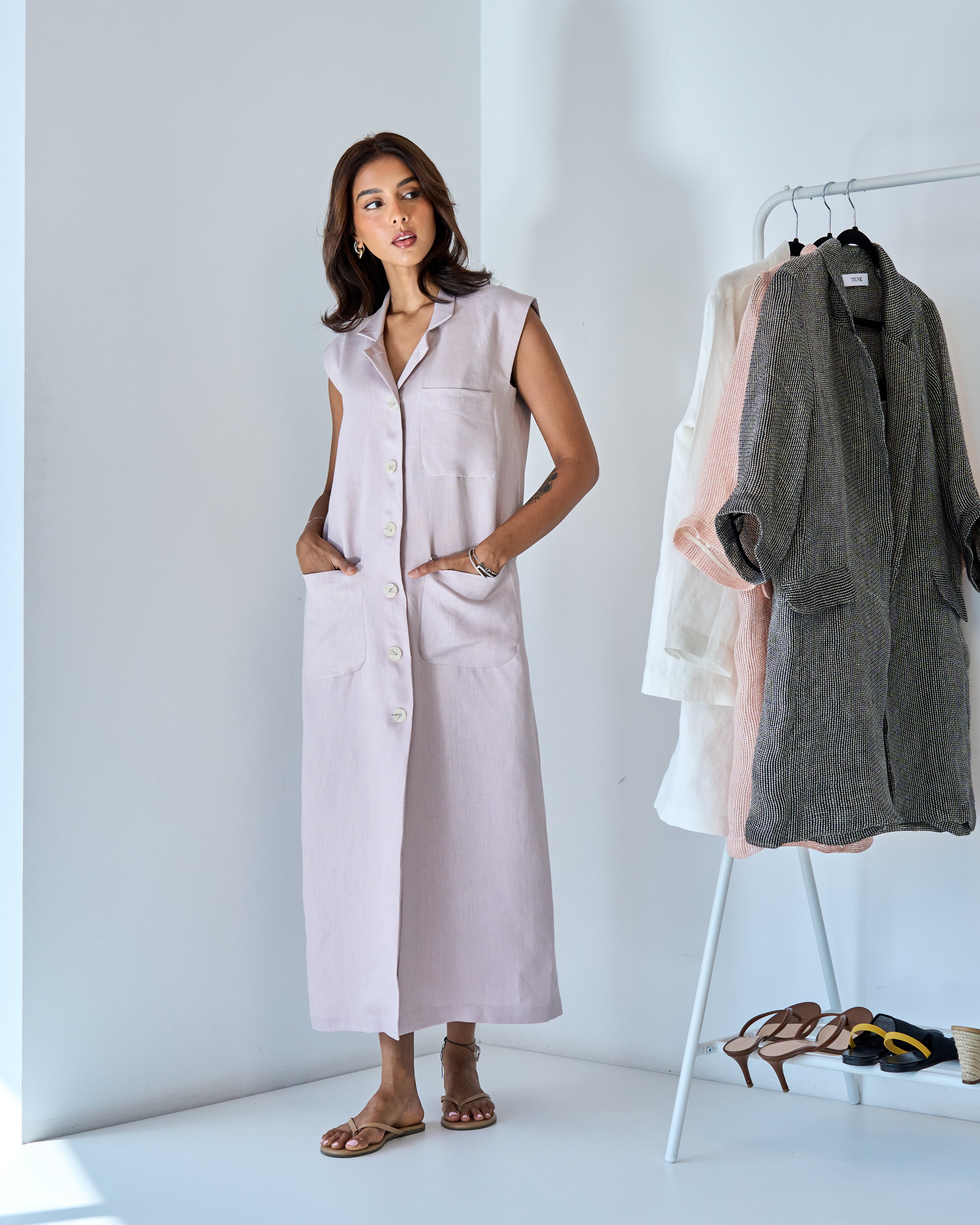 Long sleeveless jacket dress