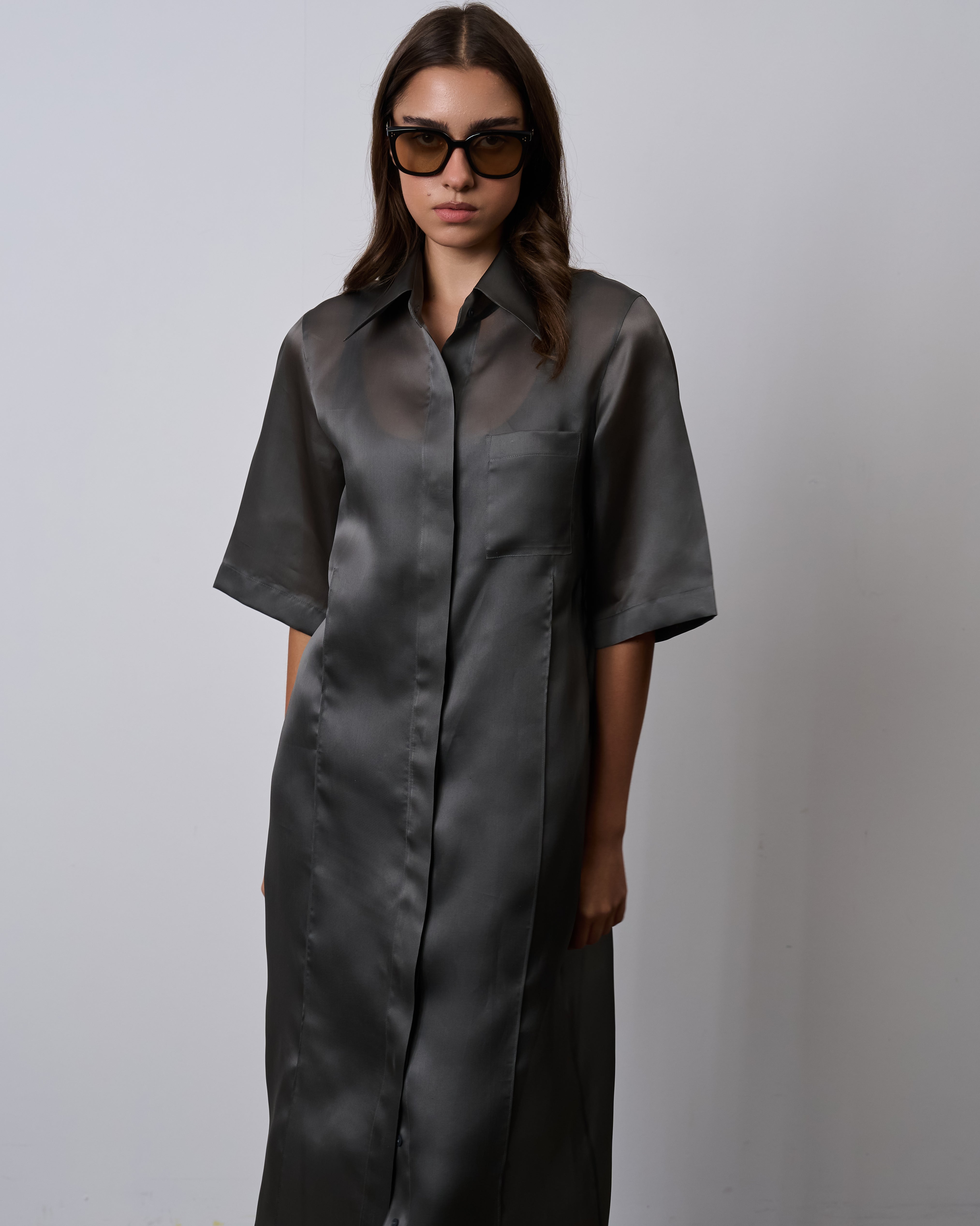Organza Simple Dress-Smoke Gray