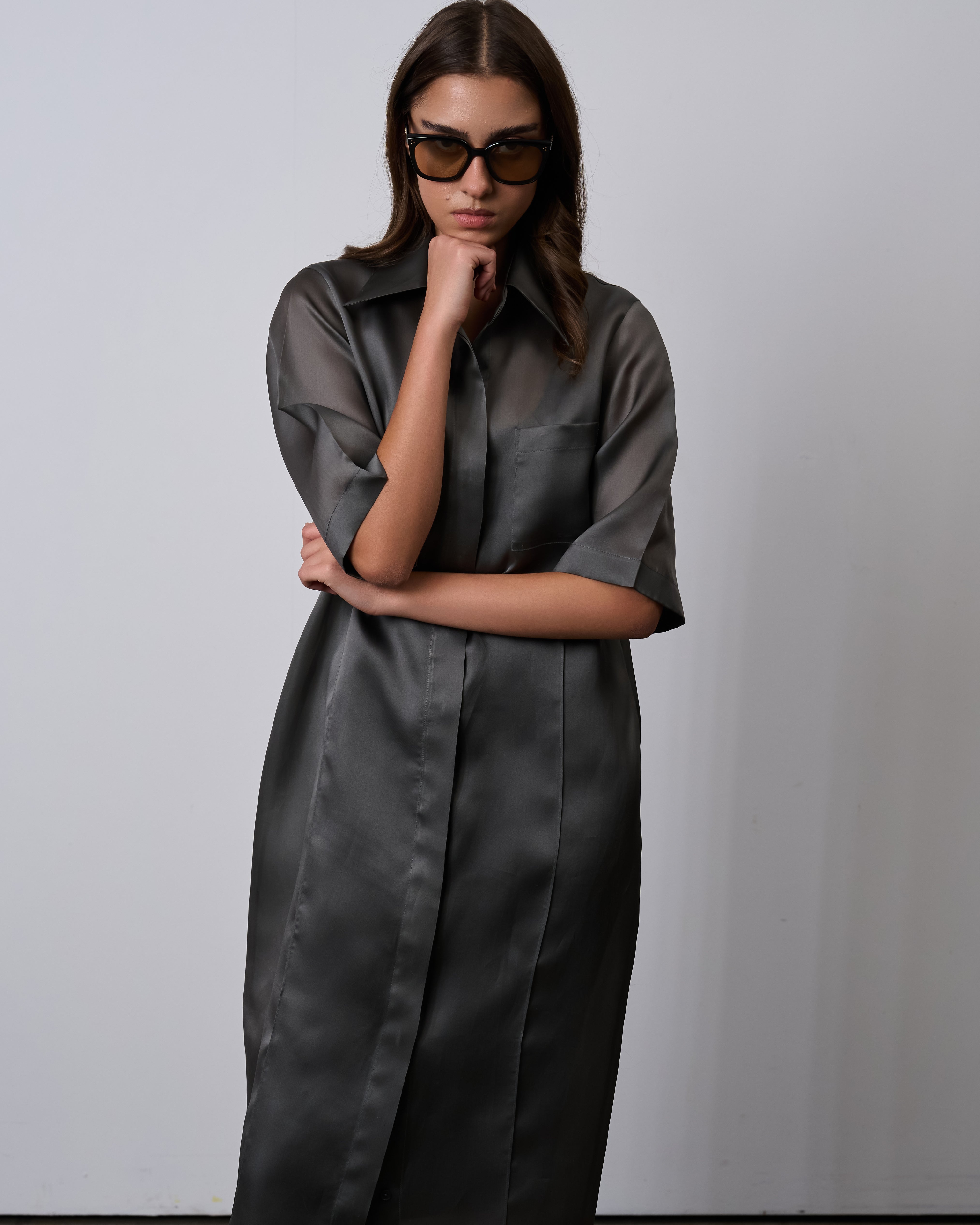 Organza Simple Dress-Smoke Gray