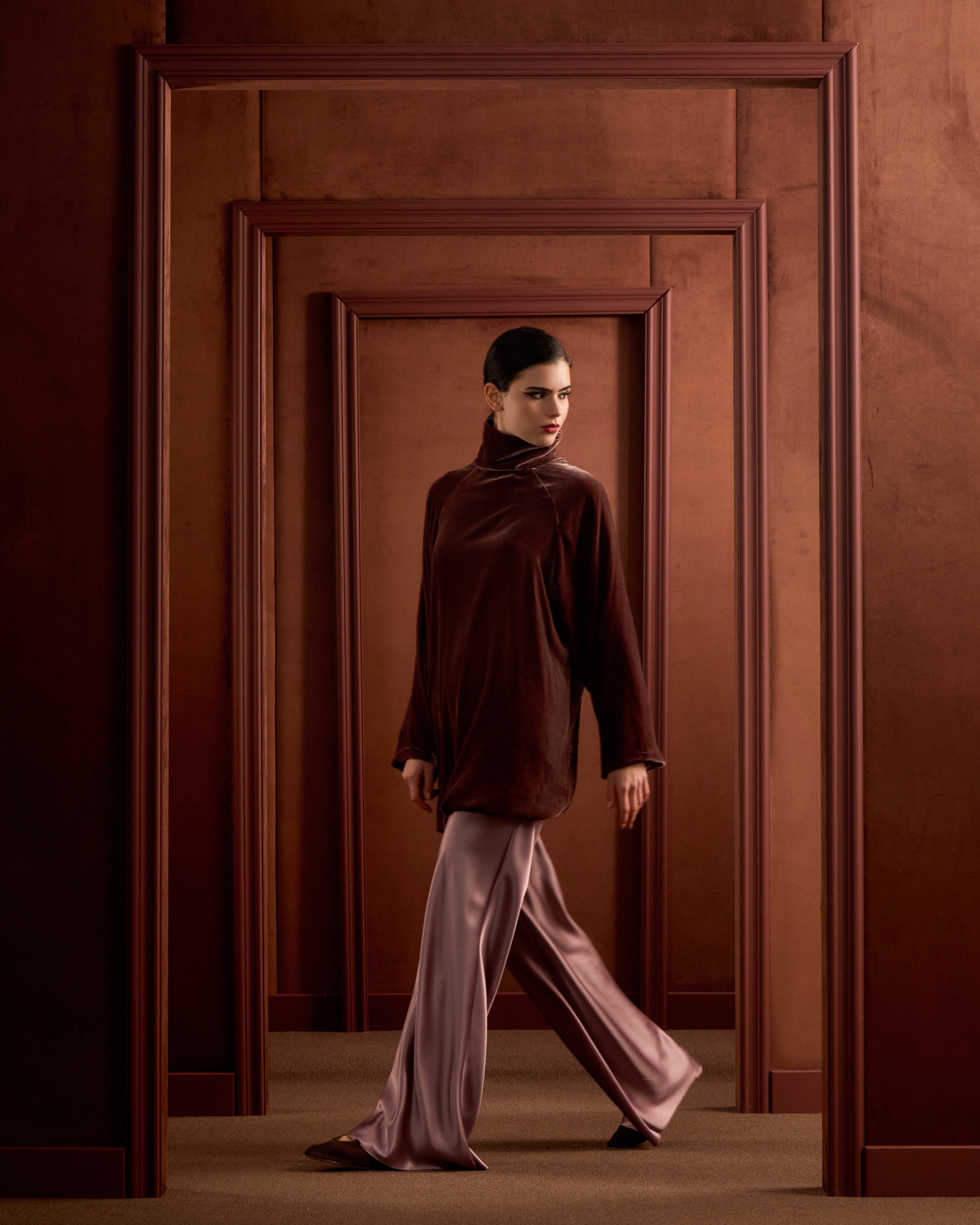 Waves Silk Set-Pomegranate