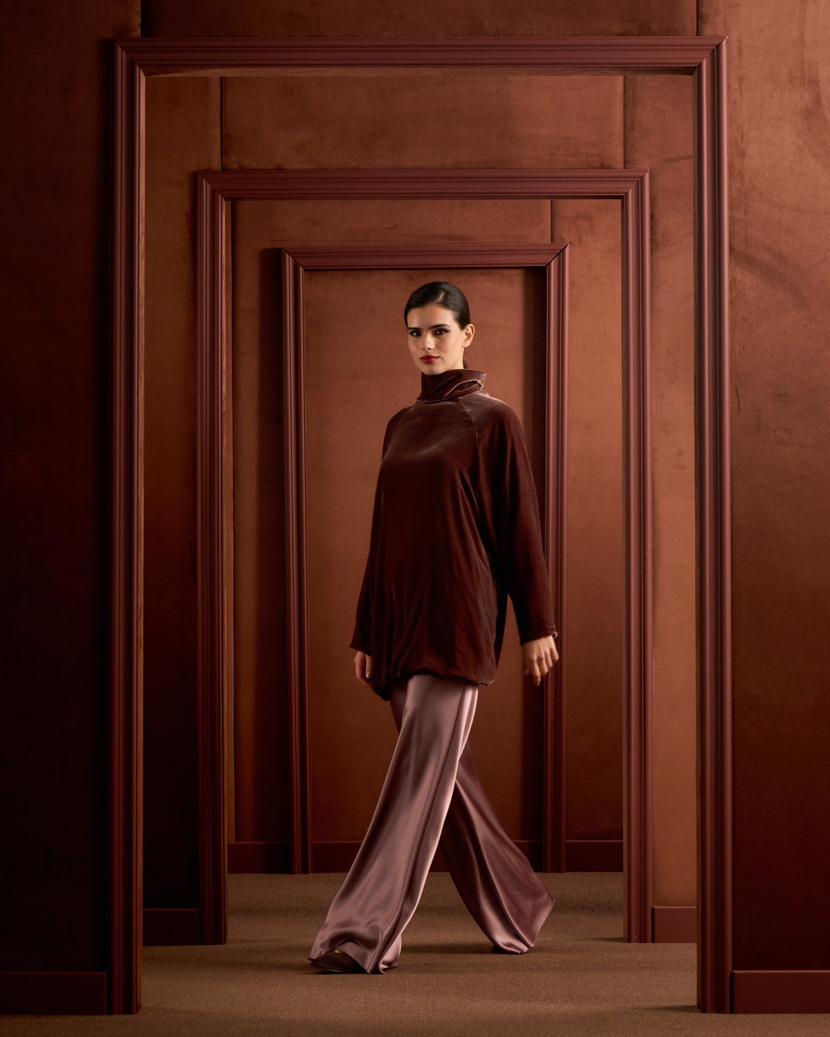 Waves Silk Set-Pomegranate