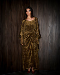 Vala wrap bisht velvet set- Olive