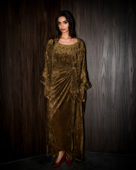 Vala wrap bisht velvet set- Olive