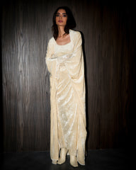 Vala wrap bisht velvet set- Cream