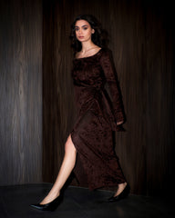 Vala wrap bisht velvet set- Chocolate Brown