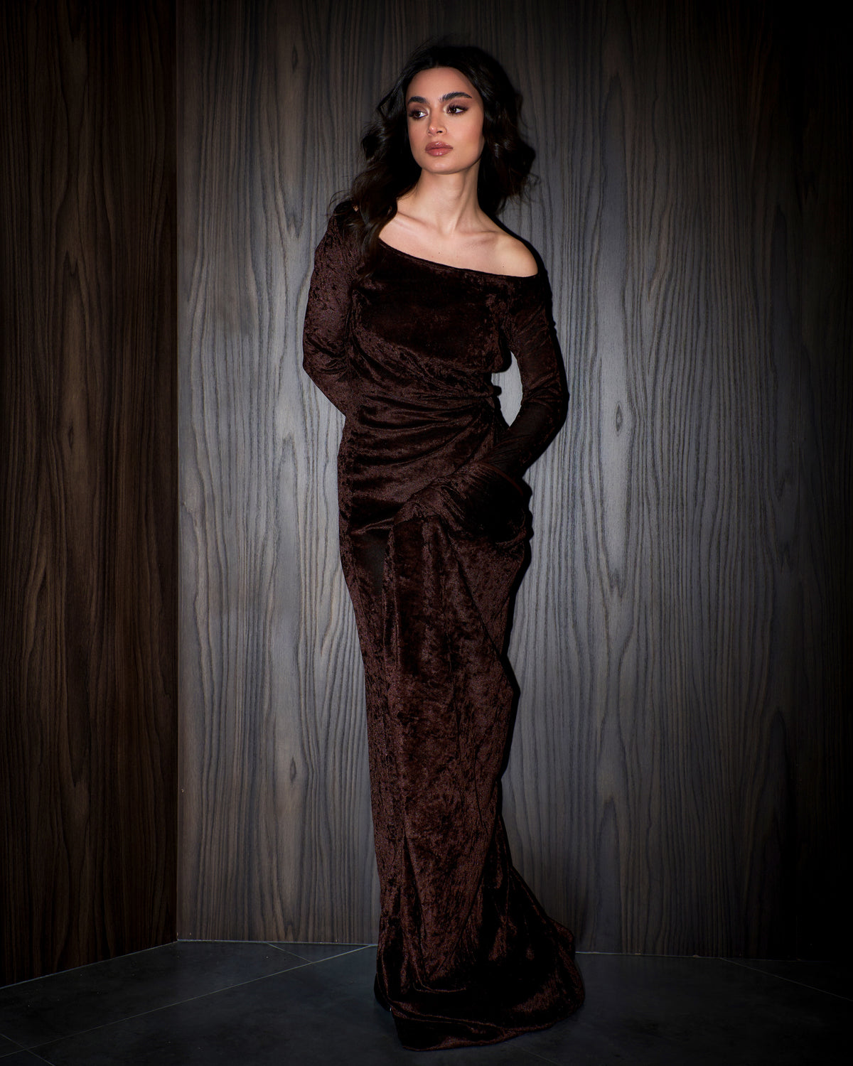Vala wrap bisht velvet set- Chocolate Brown