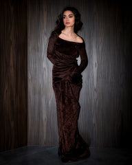 Vala wrap bisht velvet set- Chocolate Brown